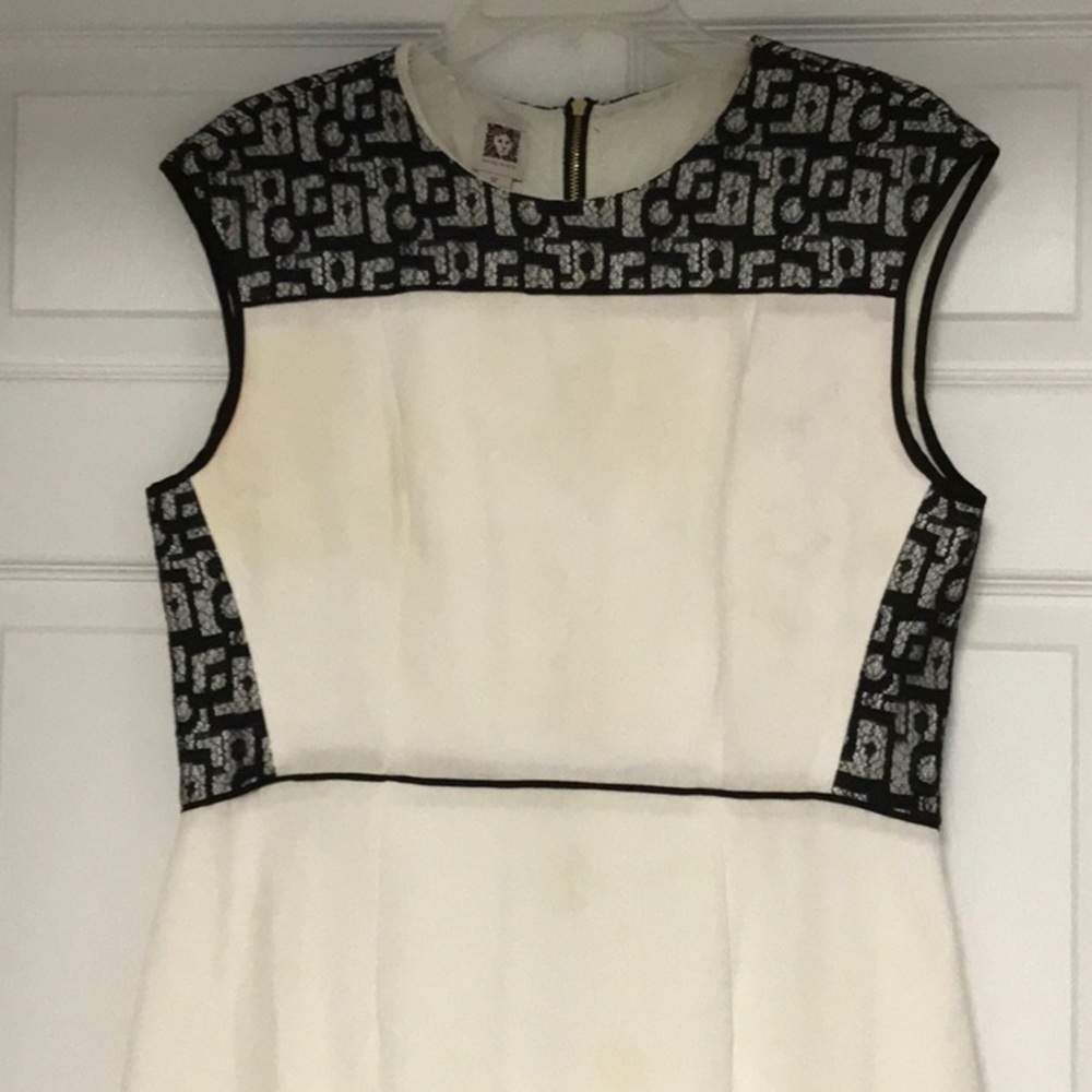 Anne Klein Black and White Geometric Dress clean with slight stains as shown 37”